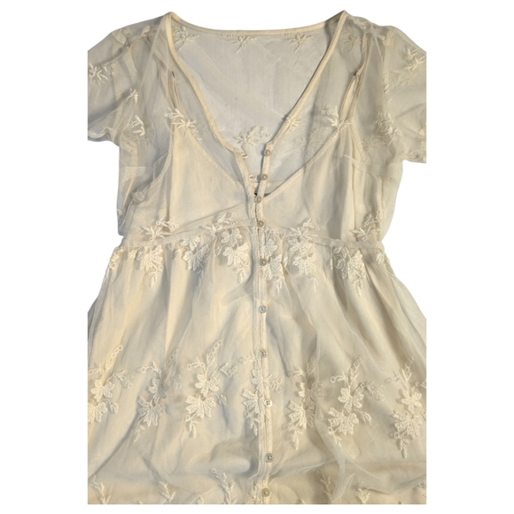 Abercrombie & Fitch Sheer Floral Lace over Ivory Slip Dress SZ XS Perfect Condit - Picture 3 of 10